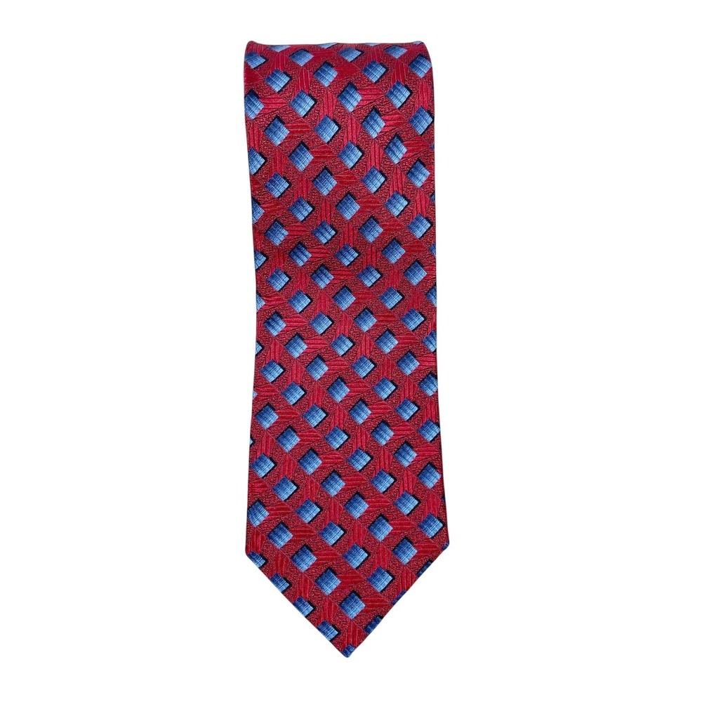 Ermenegildo Zegna Men's Dark Red Navy Blue 100% Silk Tie Ombre Geometric EUC